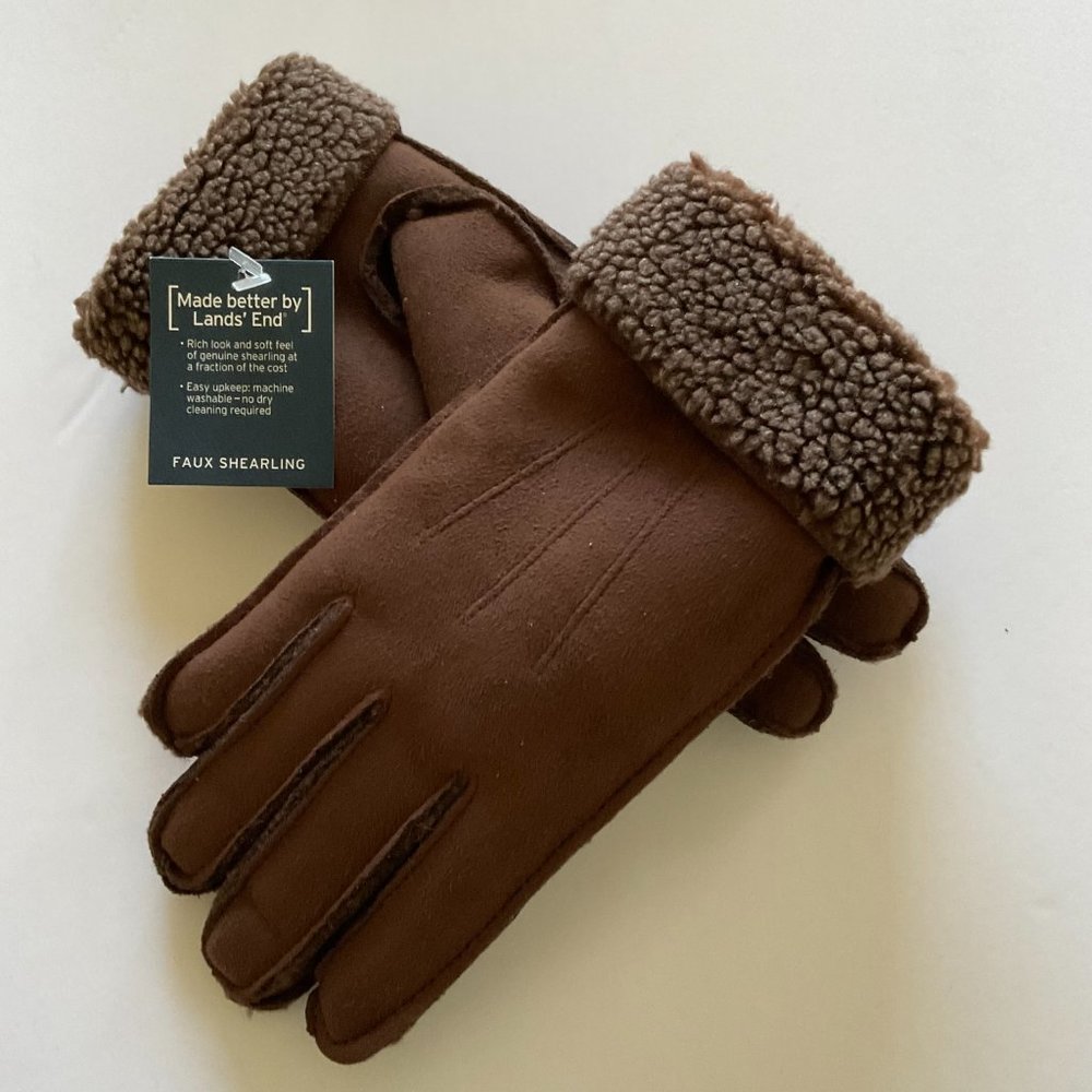 LAND'S END Women's Faux Shearling Gloves NWT Size S